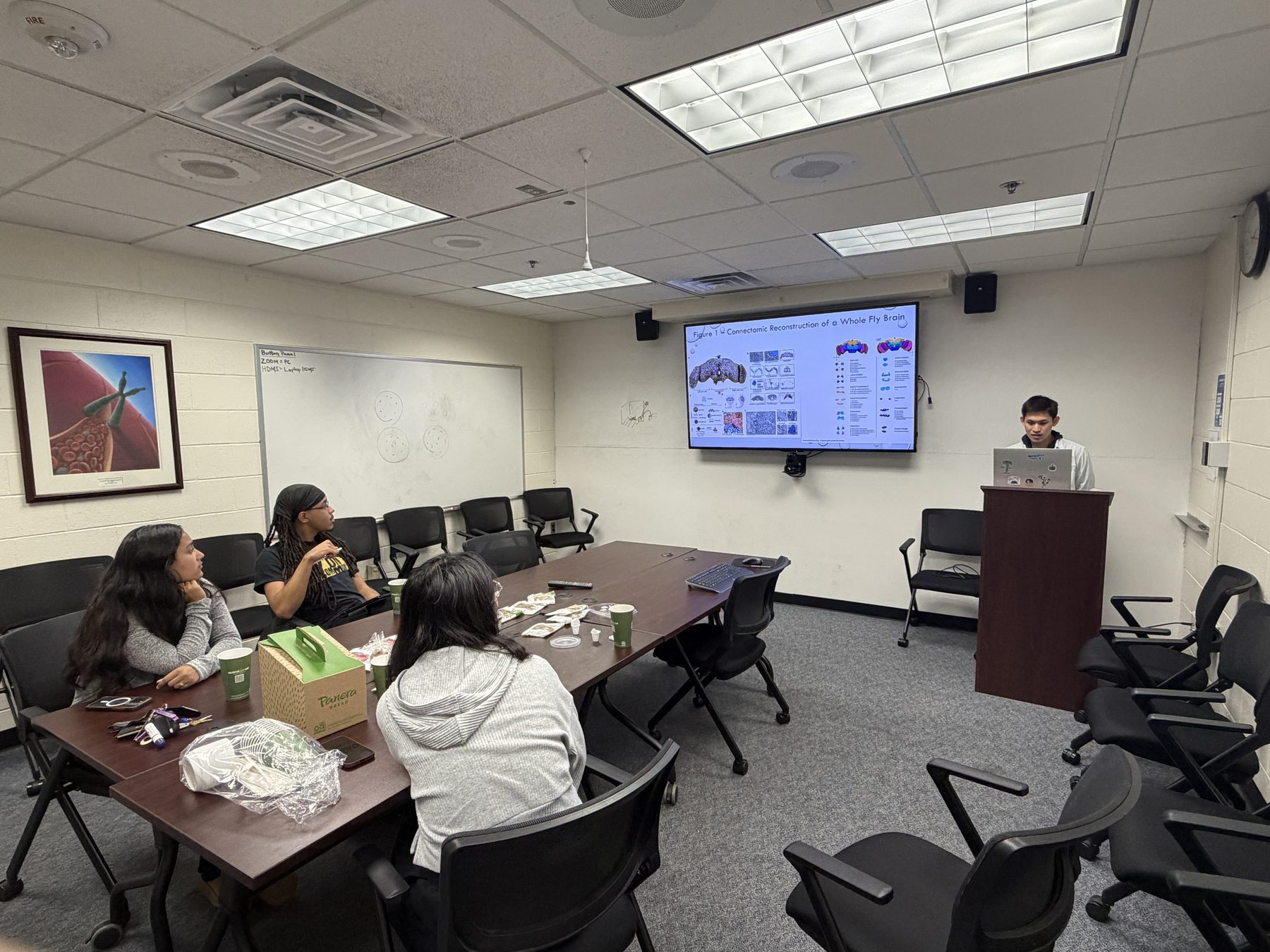 Henry Oo presenting on the fly connectome at group study, March 26, 2026