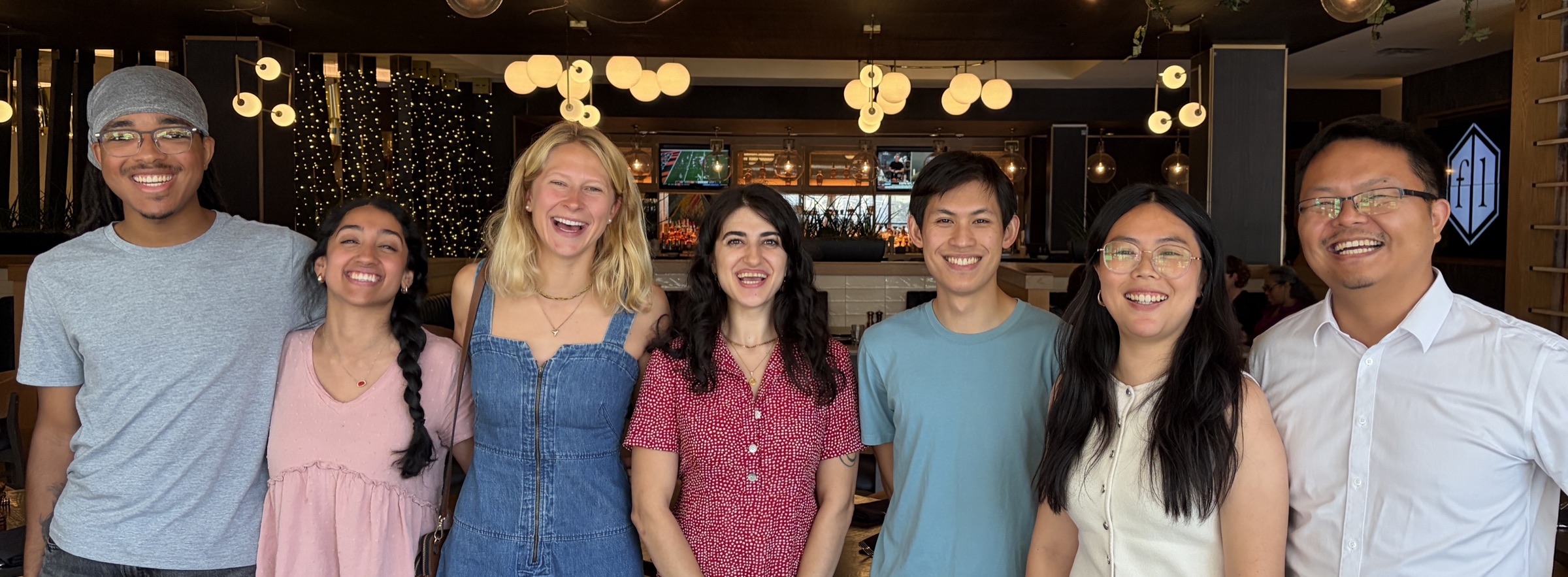 The Zhang Lab together at a lab lunch at Fall Line Kitchen & Bar, August 26, 2026